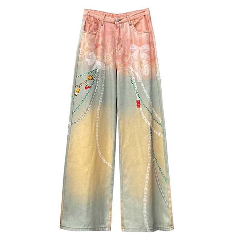 Women's Jeans New Style High-Waisted Loose Fit Skinny Flare Jeans with Digital Printing Pants