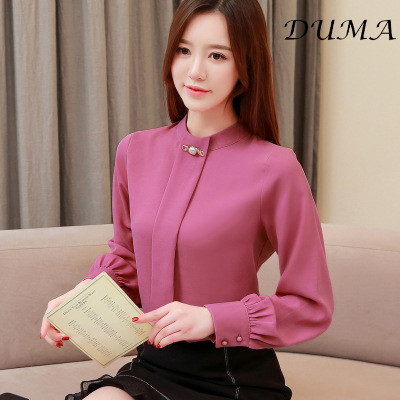 "DUMA" Plus Size Women's Fall Top Stand Collar Blouse Long Sleeve Chiffon Shirt Loose Casual Basic Shirt