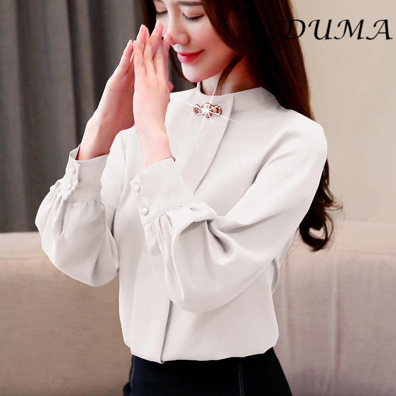 "DUMA" Plus Size Women's Fall Top Stand Collar Blouse Long Sleeve Chiffon Shirt Loose Casual Basic Shirt
