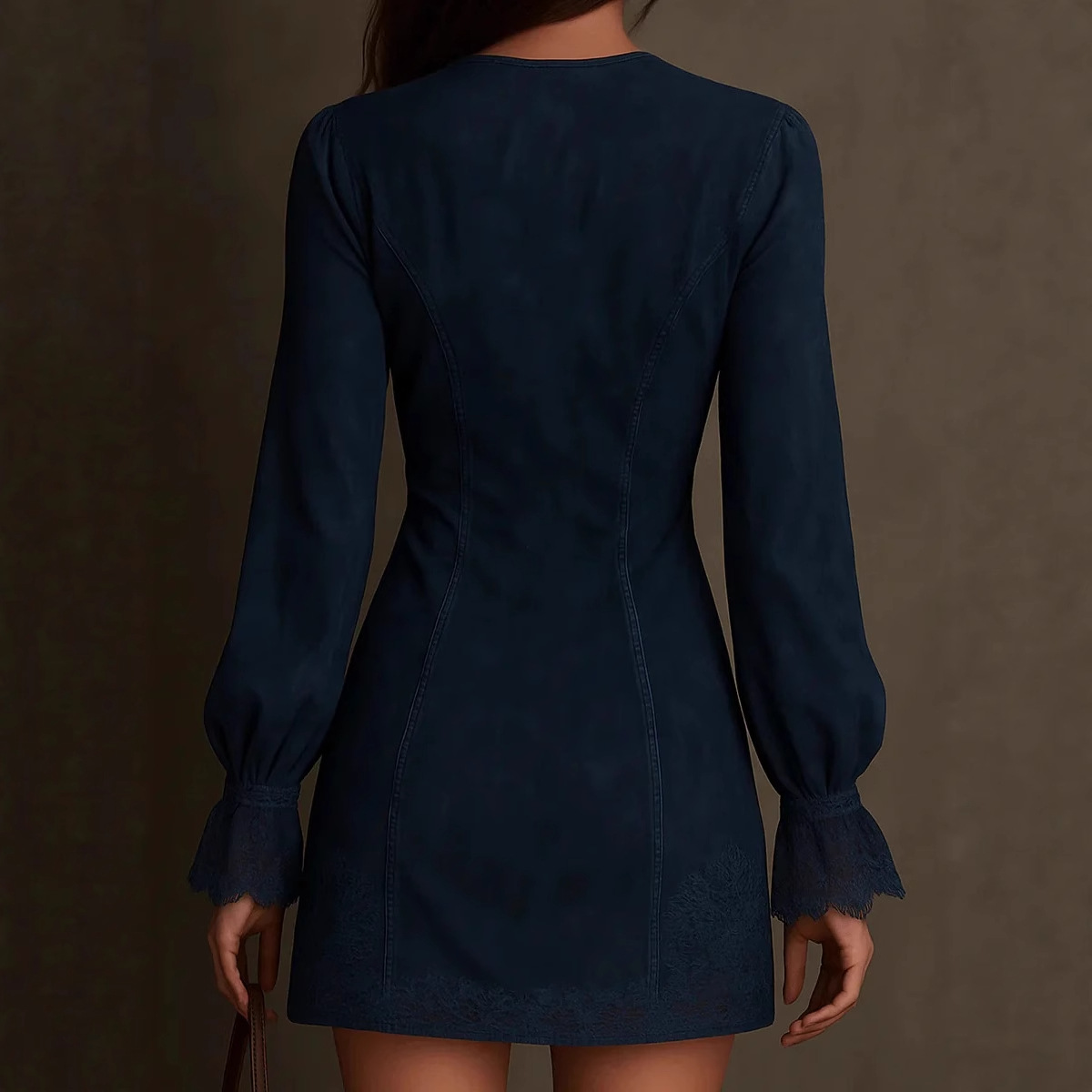 Free delivery of high-quality 2026 new summer women's clothing hot selling zipper lace V-neck long sleeved embroidered dress