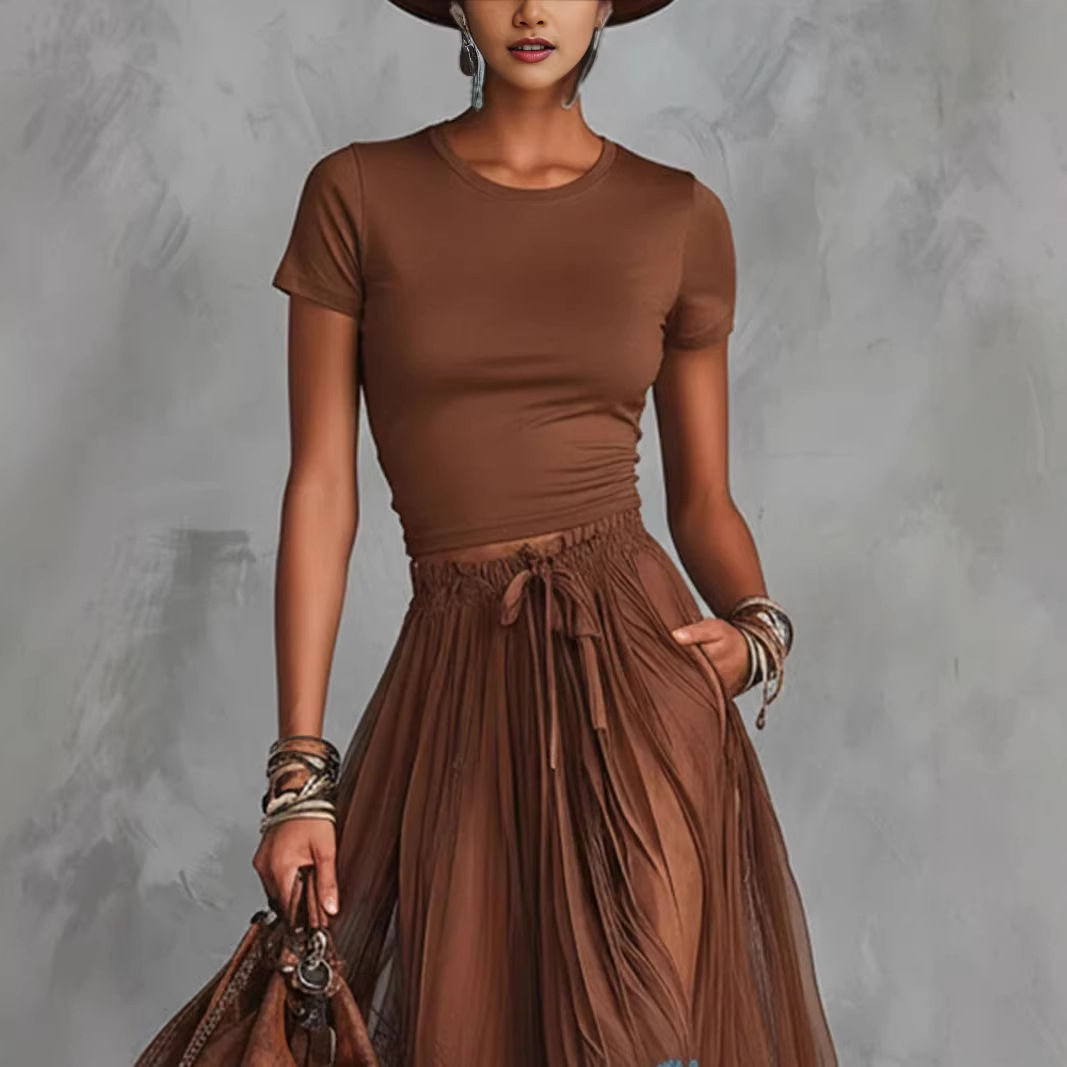Free delivery of high-quality 2026 new summer women's clothing hot selling V-neck base top+skirt long skirt