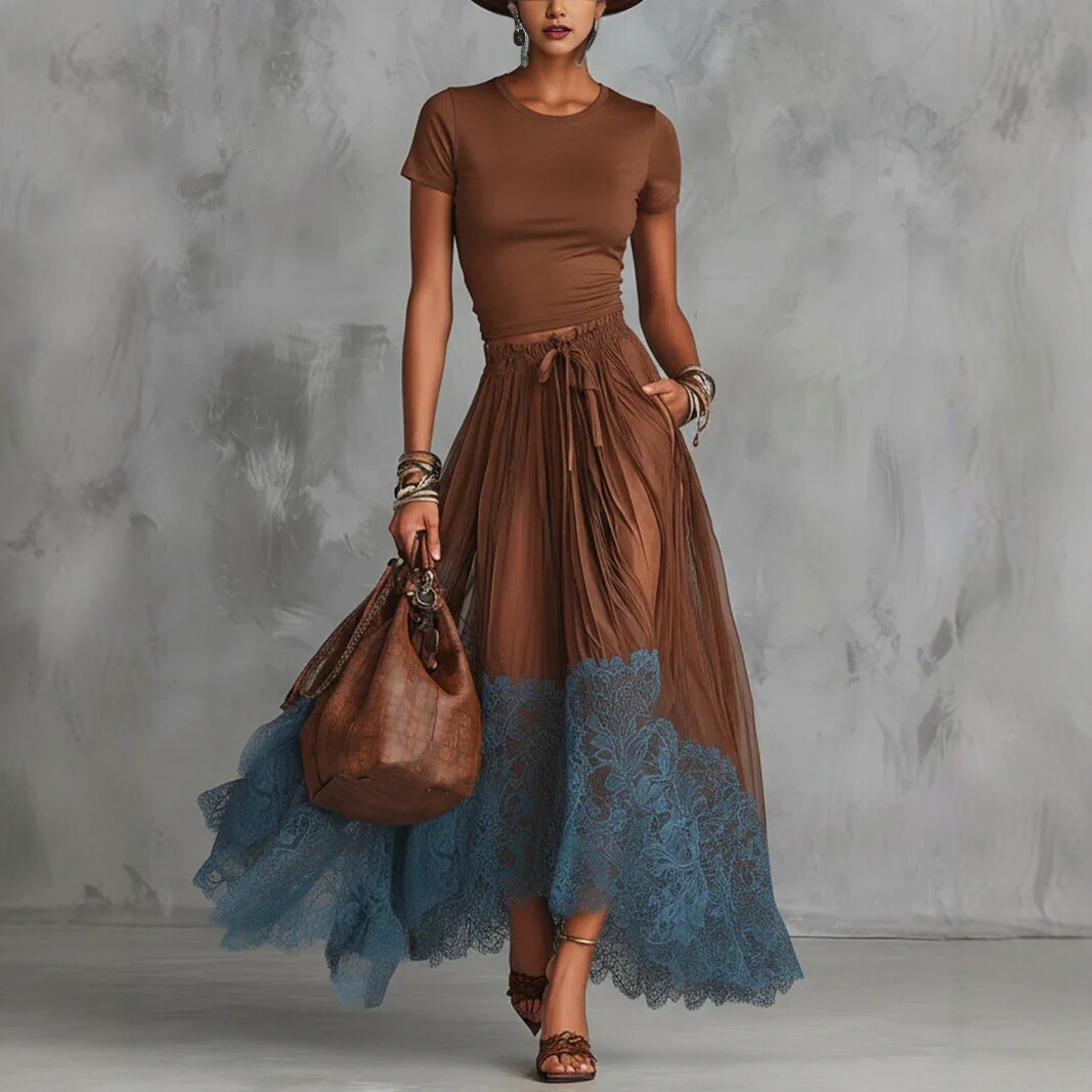 Free delivery of high-quality 2026 new summer women's clothing hot selling V-neck base top+skirt long skirt