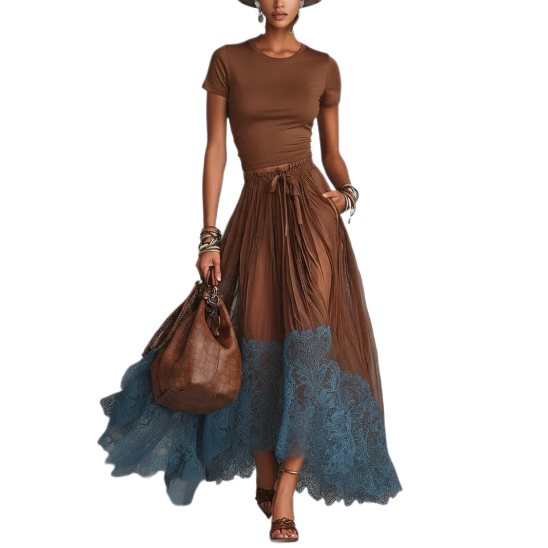 Free delivery of high-quality 2026 new summer women's clothing hot selling V-neck base top+skirt long skirt