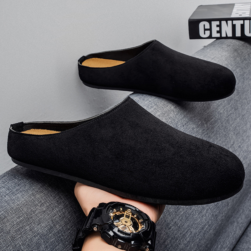 2026 New Fashion Men's Slippers New Retro Solid Color Flat Bottom Slingback Shoes Closed Toe Round Toe Suede Clogs Sandals
