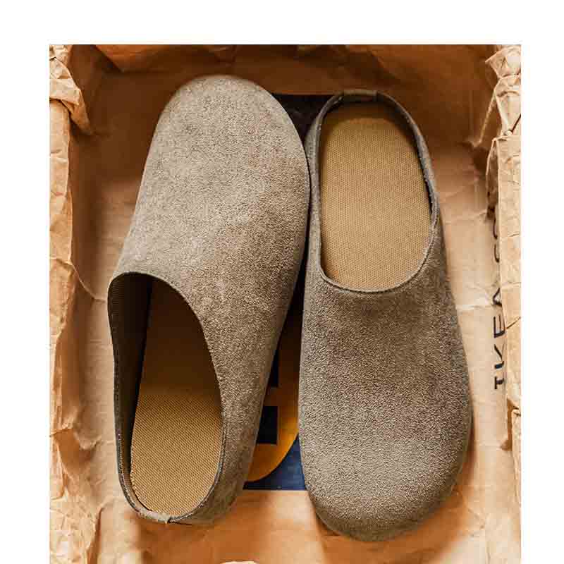 2026 New Fashion Men's Slippers New Retro Solid Color Flat Bottom Slingback Shoes Closed Toe Round Toe Suede Clogs Sandals