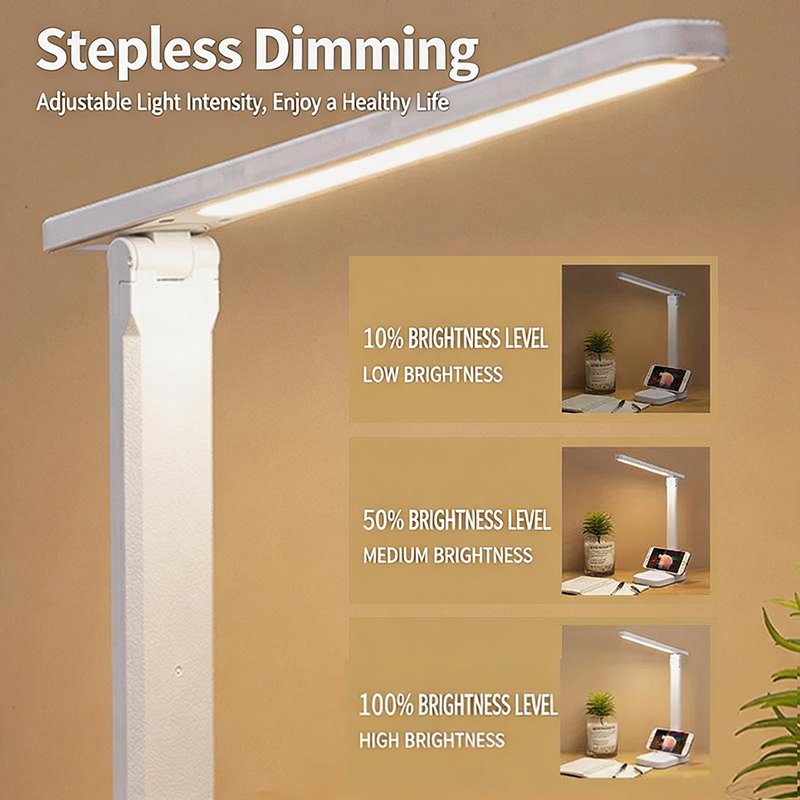 Foldable LED Desk Lamp, USB Charging Eye-Caring Table Light with 3 Color Temperatures, 180° Adjustable, Phone Stand, UK Plug for
