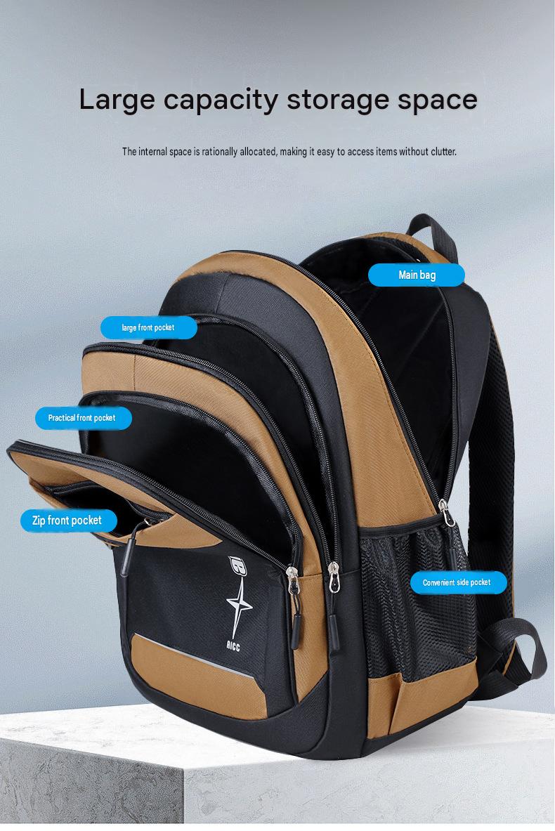 Super Low-Cost 15.6" Waterproof Laptop Backpack – Stylish Oxford Color-Block, Breathable Honeycomb Back, Includes Glasses Pocket