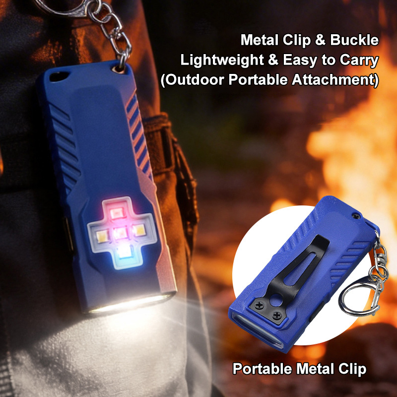 Powerful Mini LED Keychain Flashlight Magnetic Rechargeable Pocket Lights Ultra-Thin Type-C Clip Outdoor Camping Car Emergency