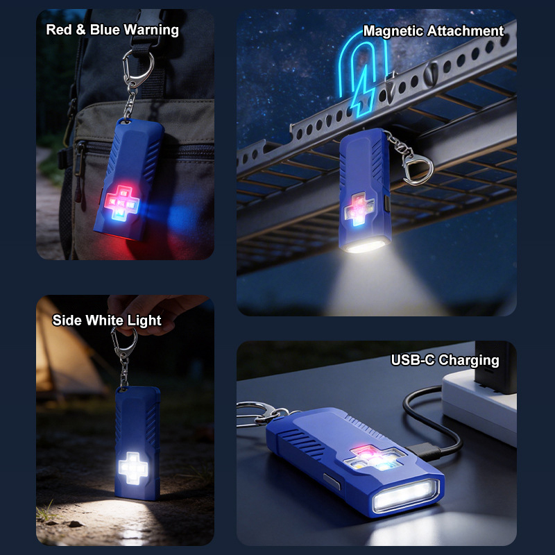 Powerful Mini LED Keychain Flashlight Magnetic Rechargeable Pocket Lights Ultra-Thin Type-C Clip Outdoor Camping Car Emergency