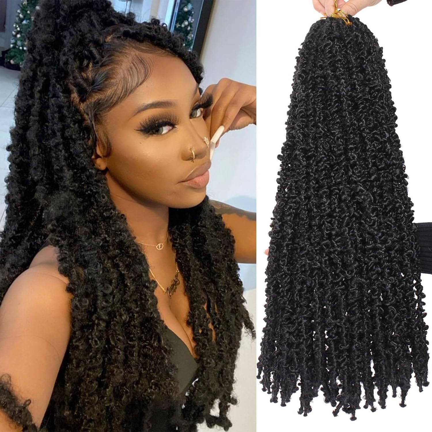 Butterfly Locs Crochet Braiding Hair Extensions 22 Inch Pre-looped Black 24 Strands/Pack