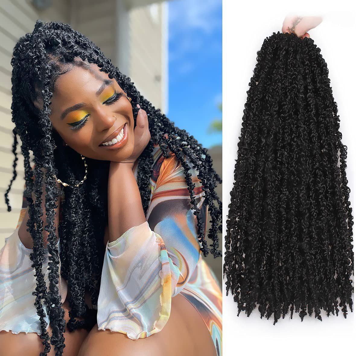 Butterfly Locs Crochet Braiding Hair Extensions 22 Inch Pre-looped Black 24 Strands/Pack