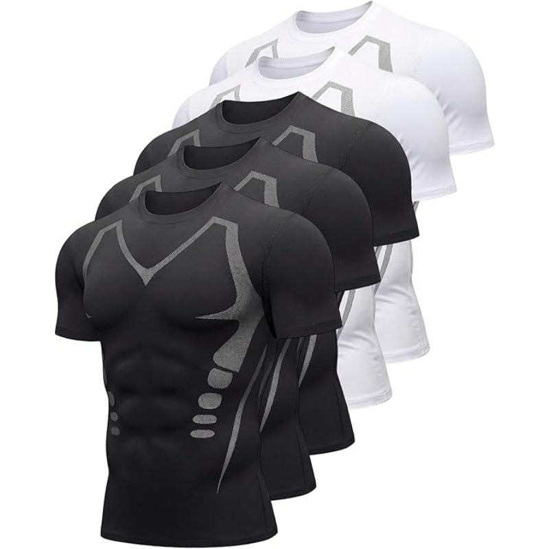 Men's Printed Compression Fit Quick Dry T-Shirt, High Elastic Breathable Gym Workout Top for Basketball Running