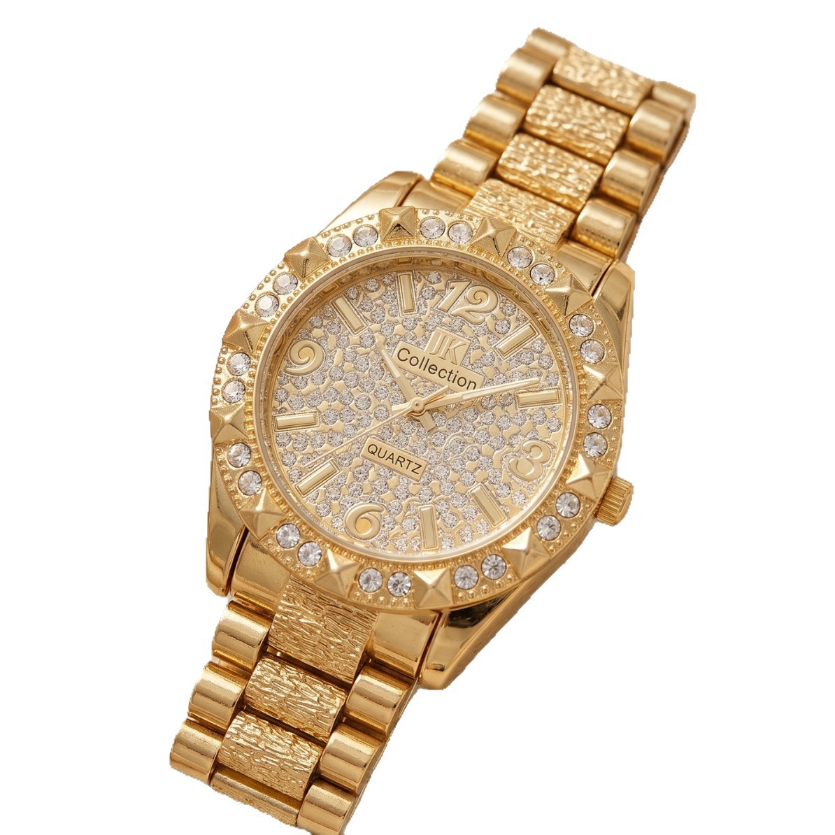 Gold Diamond Stainless Steel Bracelet Watch for Women, Light Luxury Bling Crystal Quartz Wristwatch, Daily Wear
