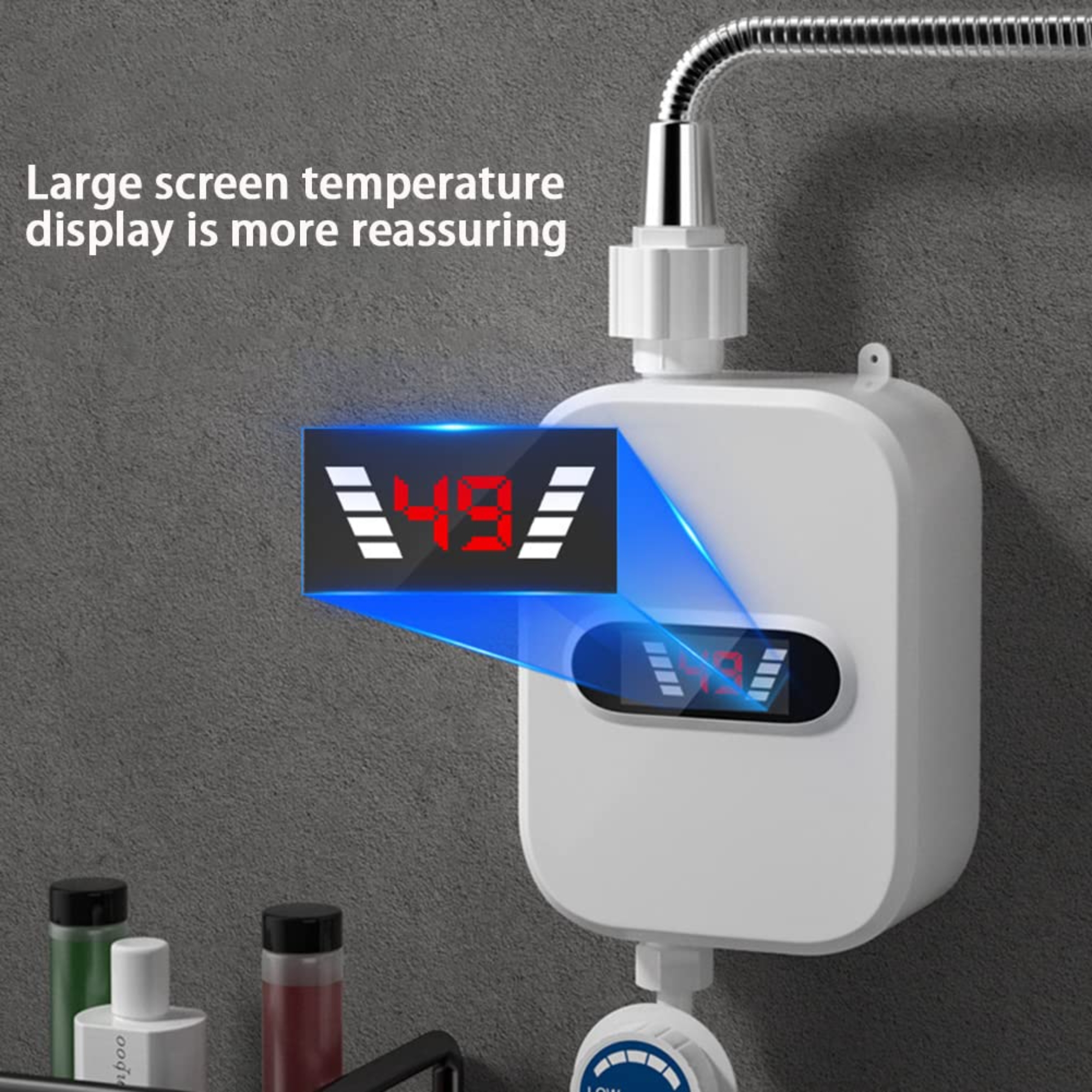 3500W Electric Tankless Water Heater Shower Head Set, Instant Hot Water Heater LCD Display, White