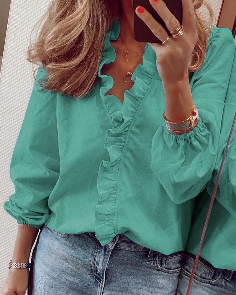 Spring, summer and autumn new long sleeved ruffled shirt women's shirt