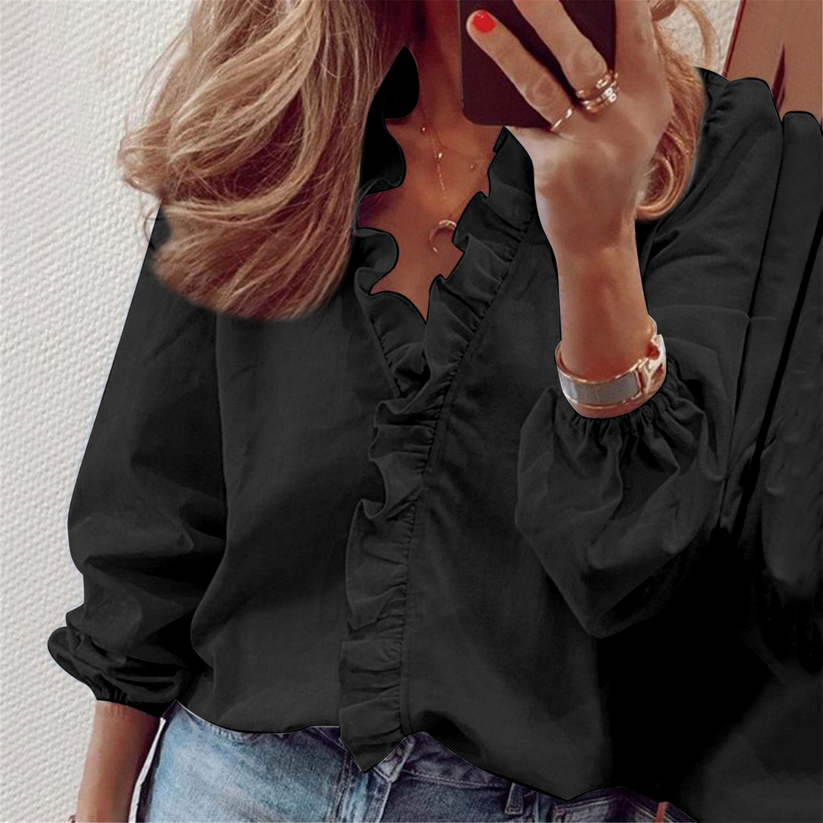 Spring, summer and autumn new long sleeved ruffled shirt women's shirt