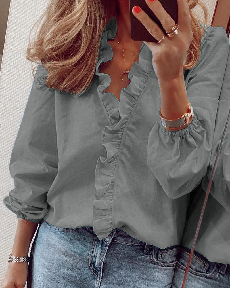Spring, summer and autumn new long sleeved ruffled shirt women's shirt