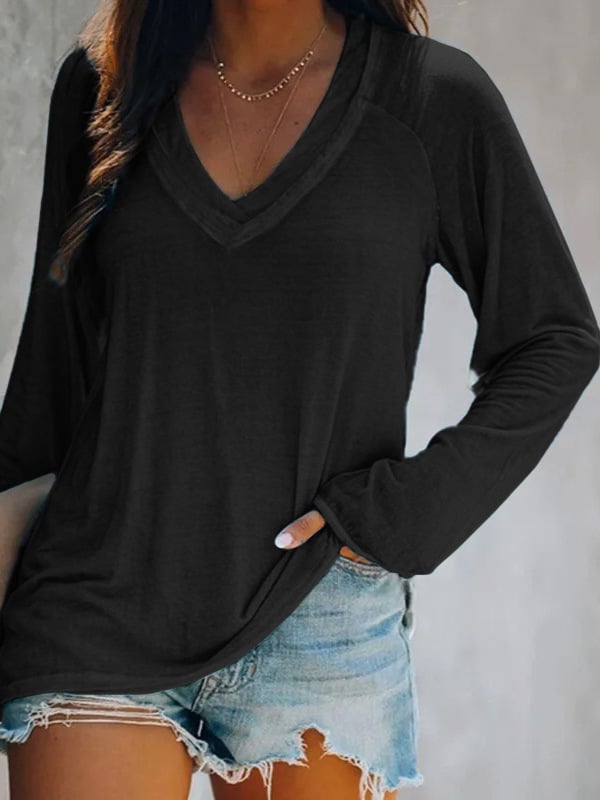 Women's Oversized Long Sleeve V-Neck T-Shirt