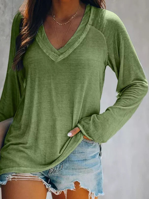 Women's Oversized Long Sleeve V-Neck T-Shirt