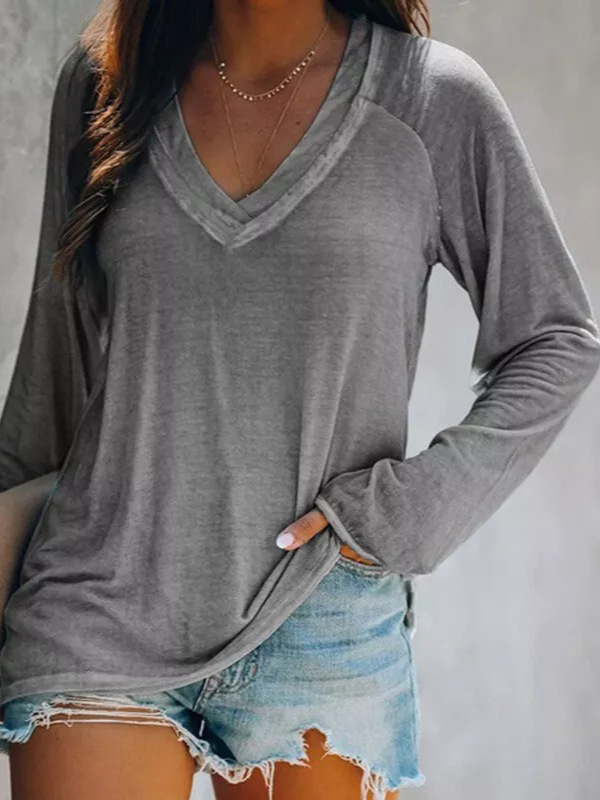Women's Oversized Long Sleeve V-Neck T-Shirt