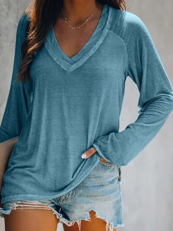 Women's Oversized Long Sleeve V-Neck T-Shirt