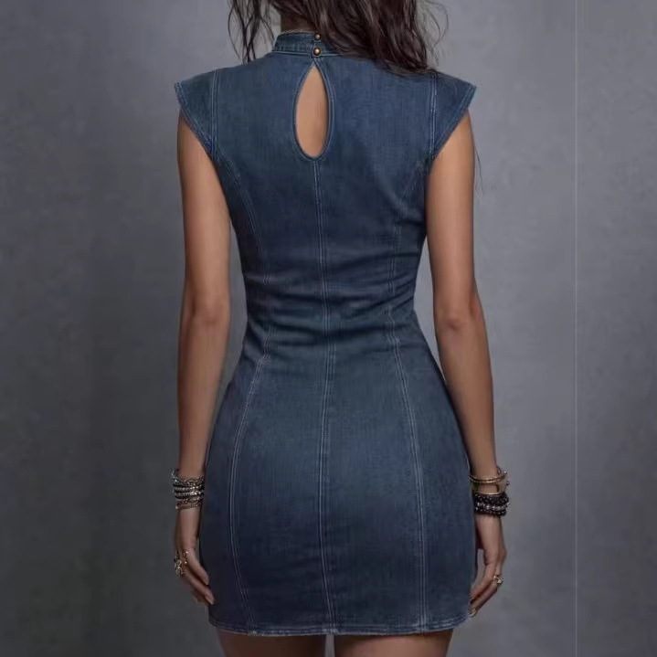 Free delivery of high-quality 2026 new summer women's clothing hot selling imitation denim slim fit sexy backless short skirt