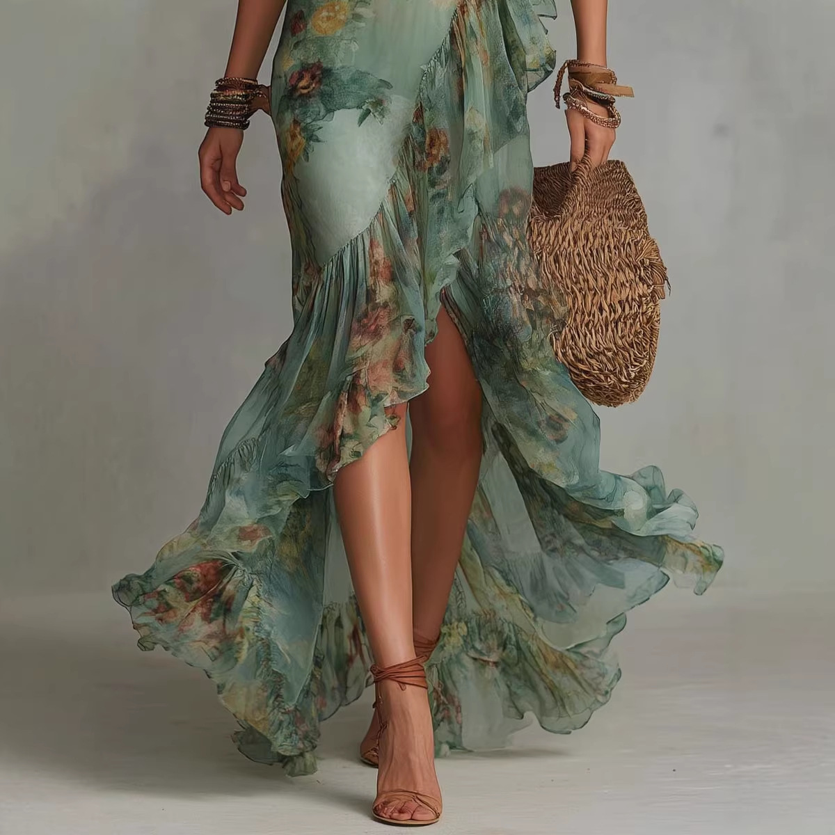 Free delivery of high-quality 2026 new summer women's clothing hot selling V-neck floral dress