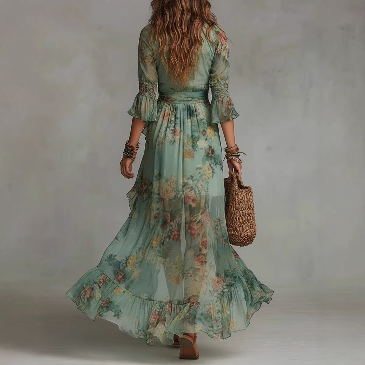 Free delivery of high-quality 2026 new summer women's clothing hot selling V-neck floral dress
