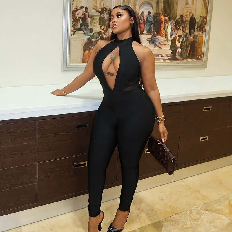 Free delivery of high-quality 2026 new summer women's clothing hot selling sexy mesh sleeveless backless jumpsuit