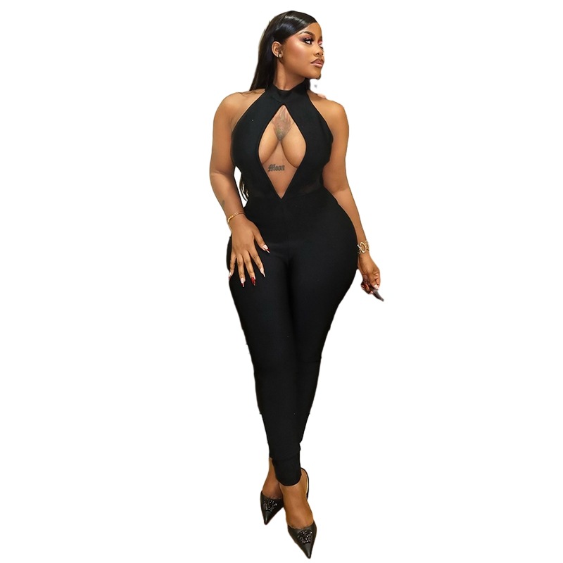 Free delivery of high-quality 2026 new summer women's clothing hot selling sexy mesh sleeveless backless jumpsuit