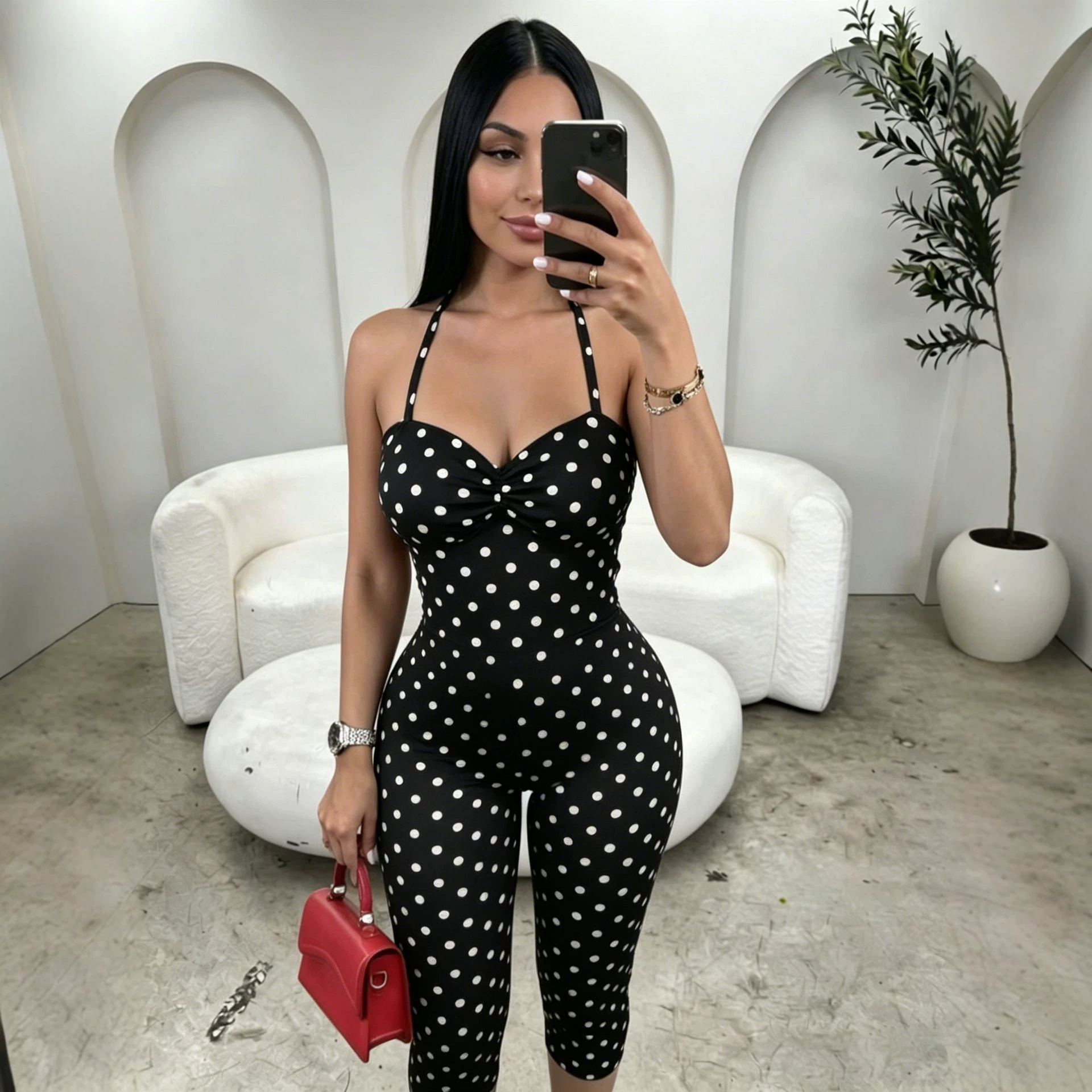 Free delivery of high-quality 2026 new summer women's clothing hot selling sexy polka dot suspender jumpsuit