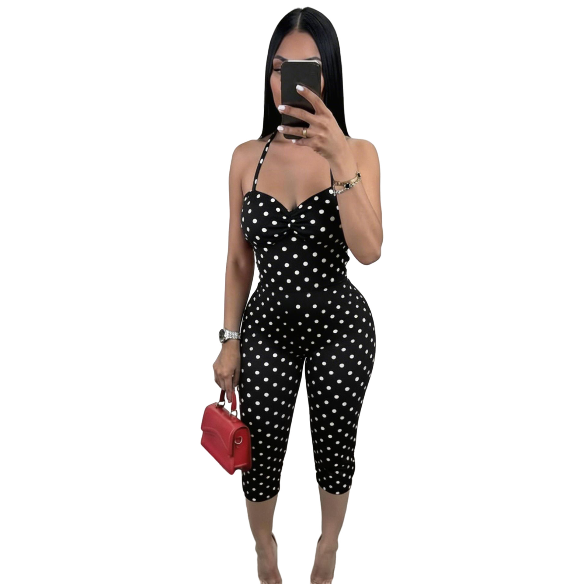 Free delivery of high-quality 2026 new summer women's clothing hot selling sexy polka dot suspender jumpsuit
