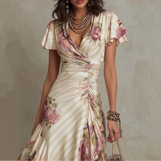 Free delivery of high-quality 2026 new summer women's clothing hot selling V-neck ruffled dress
