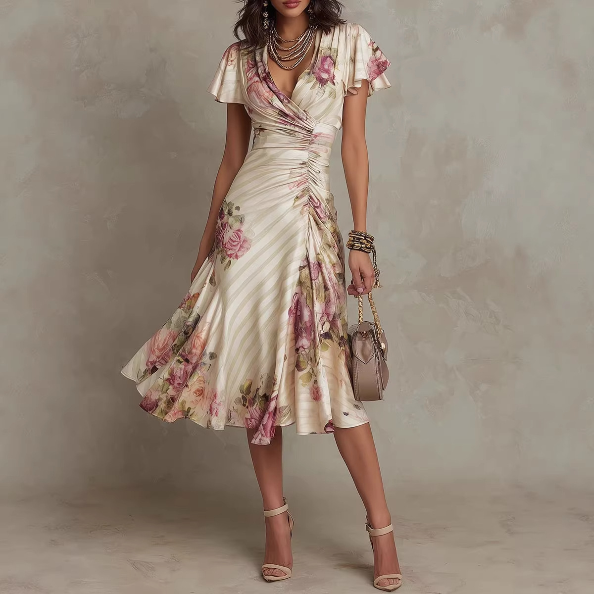 Free delivery of high-quality 2026 new summer women's clothing hot selling V-neck ruffled dress