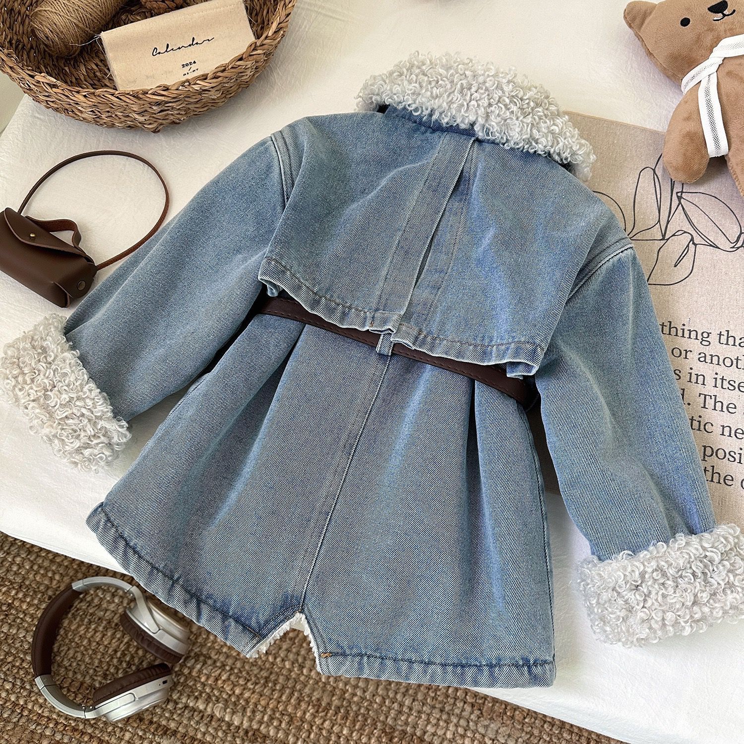 2026 New Girl's Plush Cowboy Dress with Winter Fashion Design for Girls Concealed Waist and Thickened Children's Skirt