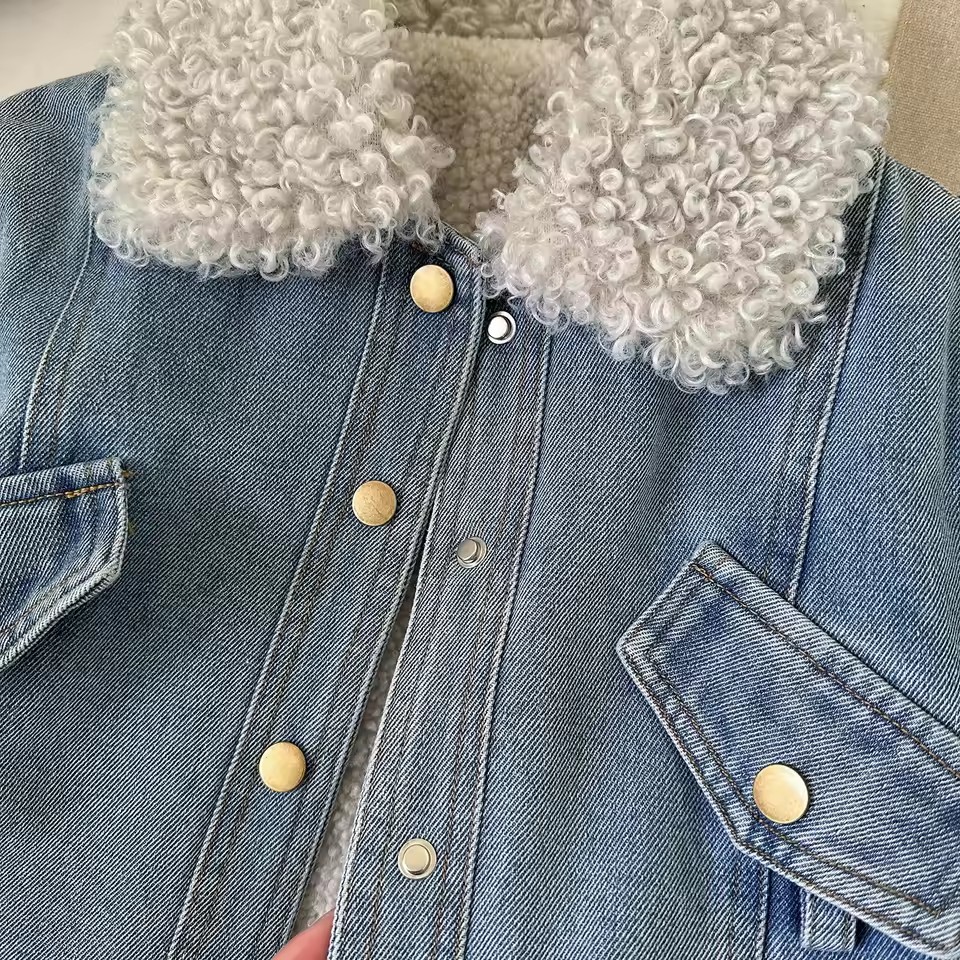 2026 New Girl's Plush Cowboy Dress with Winter Fashion Design for Girls Concealed Waist and Thickened Children's Skirt