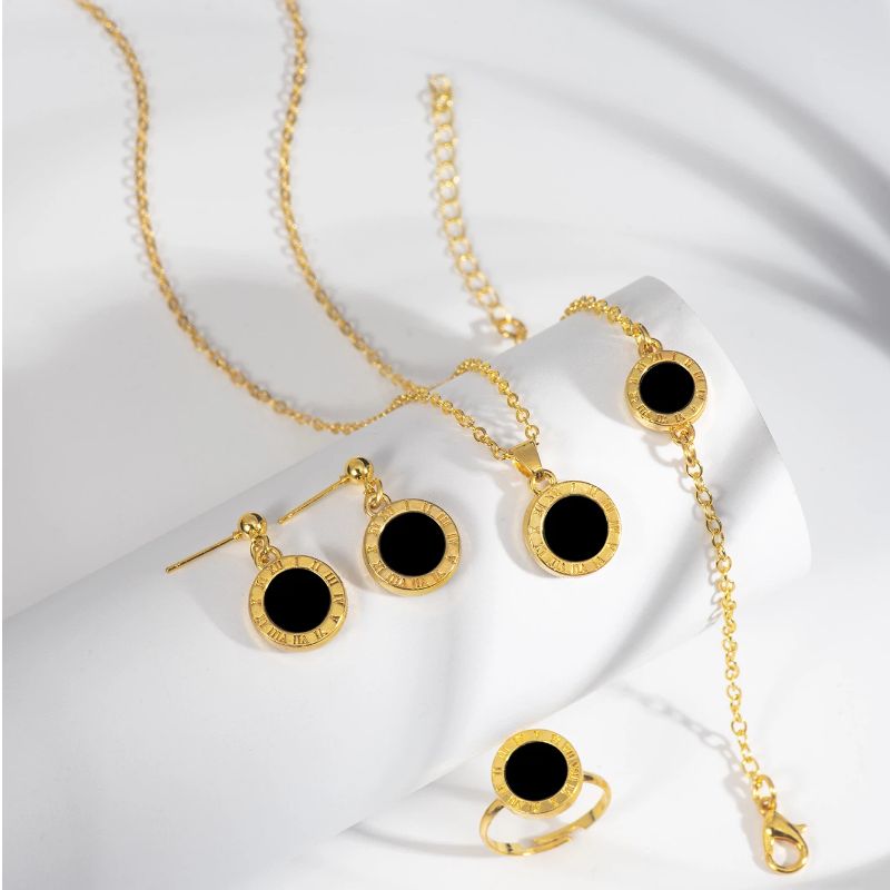 New Roman numeral geometric necklace ring circular pendant earring jewelry set