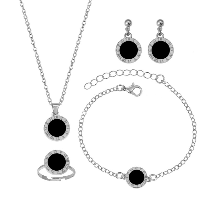 New Roman numeral geometric necklace ring circular pendant earring jewelry set