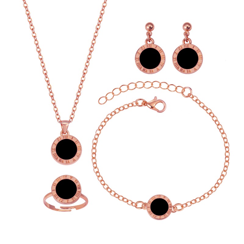 New Roman numeral geometric necklace ring circular pendant earring jewelry set