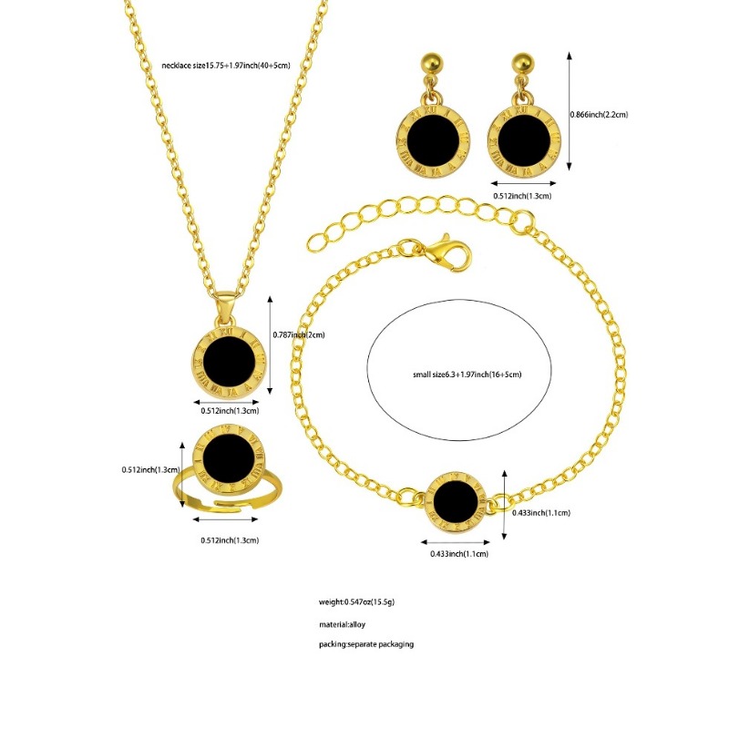 New Roman numeral geometric necklace ring circular pendant earring jewelry set