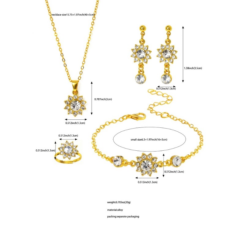 New Fashion Flower Diamond Set Zircon Necklace Earnail Ring Bracelet Jewelry Four Piece Set