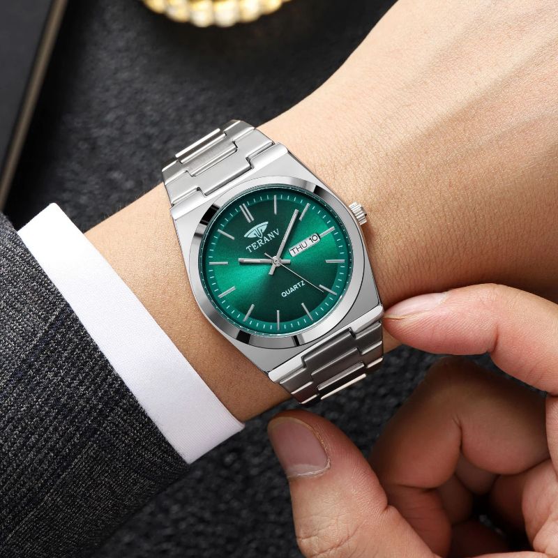 Hot selling ultra-thin stainless steel men's steel strap watch non mechanical luminous calendar waterproof watch