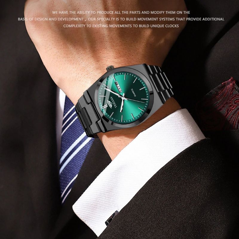 Hot selling ultra-thin stainless steel men's steel strap watch non mechanical luminous calendar waterproof watch