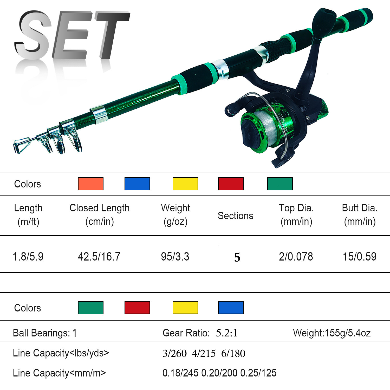 1.8M Ultra Short Fishing Rod And Reel Combo Kids Fishing Rod Set Children Fishing Tackle Kit