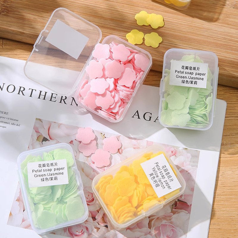 Disposable portable hand sanitizer for portable travel outdoor hand soap paper mini petal box soap tablets