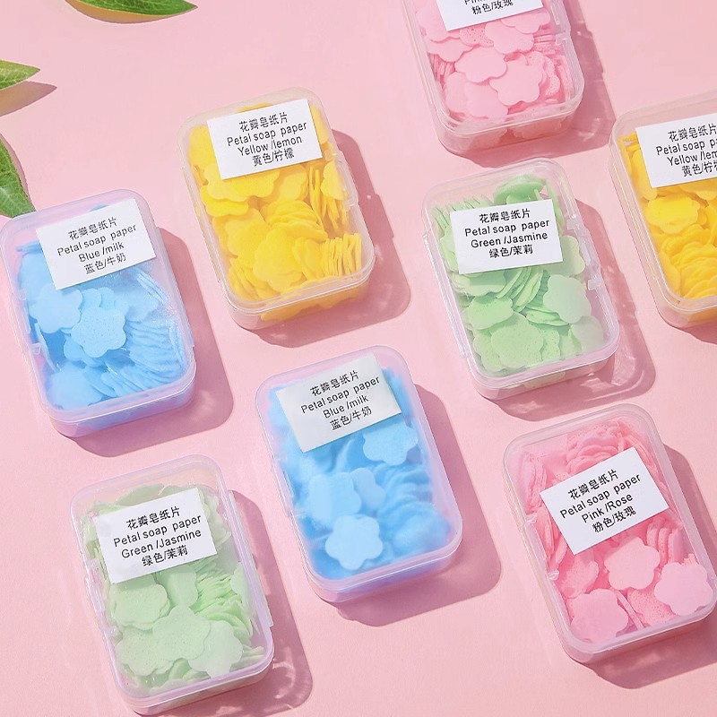 Disposable portable hand sanitizer for portable travel outdoor hand soap paper mini petal box soap tablets