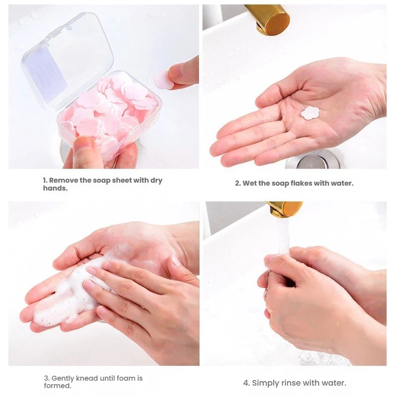 Disposable portable hand sanitizer for portable travel outdoor hand soap paper mini petal box soap tablets