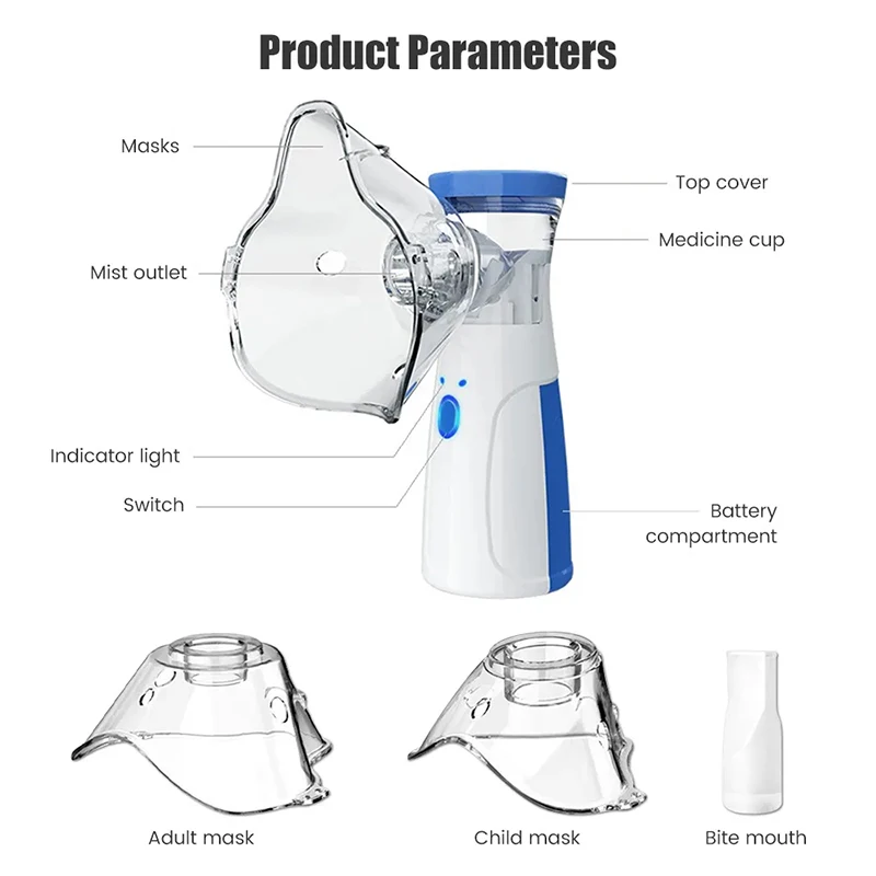 New Portable Blue Mini Handheld Nebulizer Inhaler Nebulizer Kids Adult Mesh Atomizer Nebulizador Medical Equipment Asthma