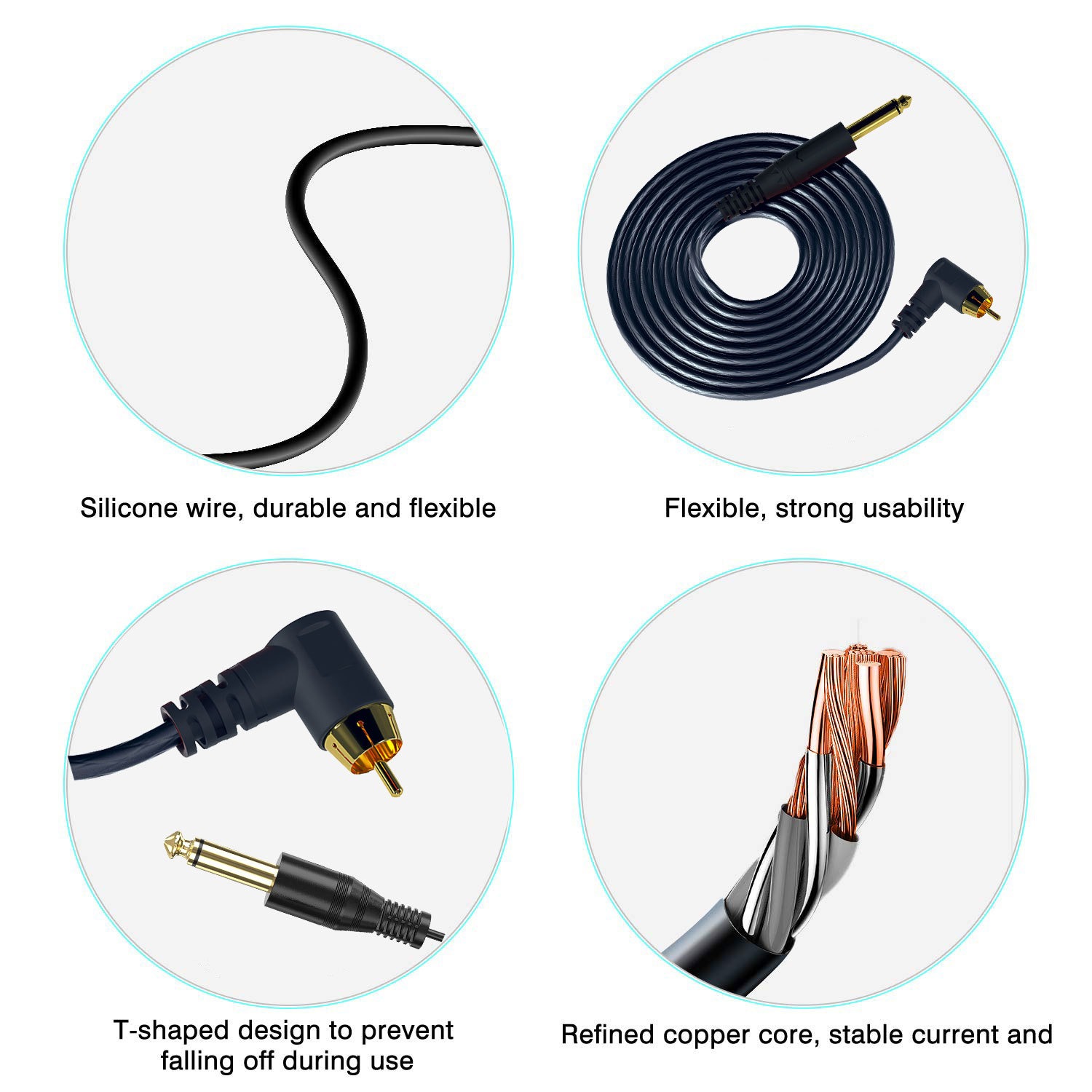 1.8M RCA Tattoo Machine Clip Cord Pure Copper Silicone Tattoo Hook Line Tattoo Machine Accessories