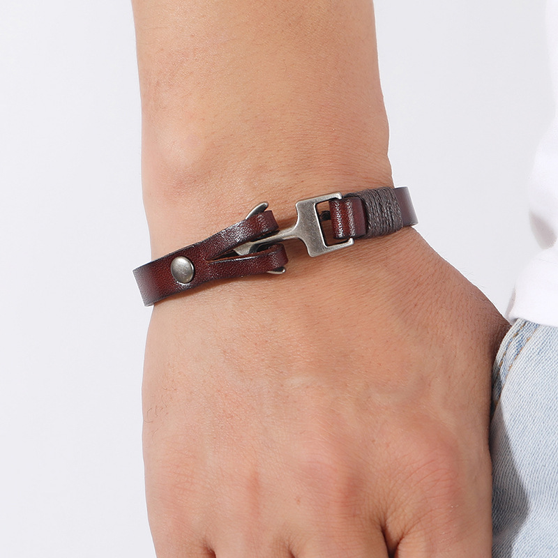 New Punk Cowhide Leather Bracelets Bangles Fashion Anchor Bracelet Men Hot-selling Original Ocean Style Accessories Jewelry Gift